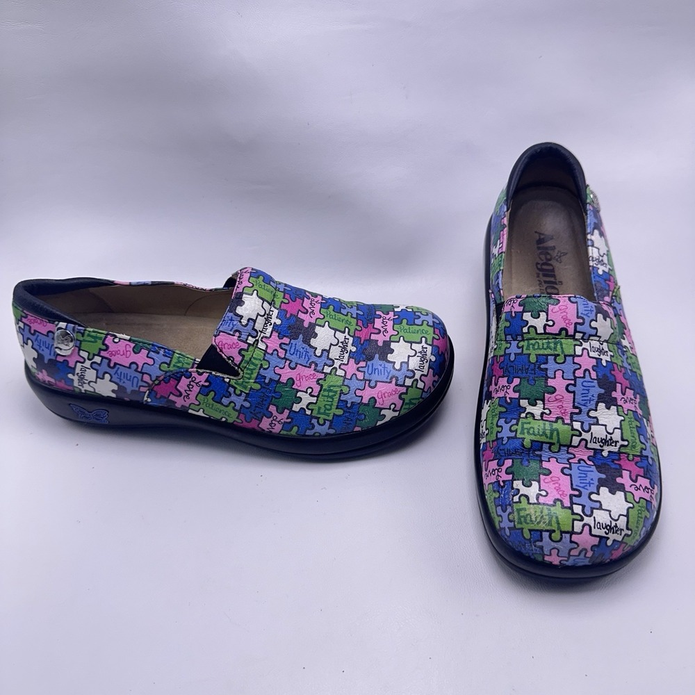 Alegria Keli All Together Now Puzzle Clogs Women 38 US 7.5 8 Nurse Work Shoes